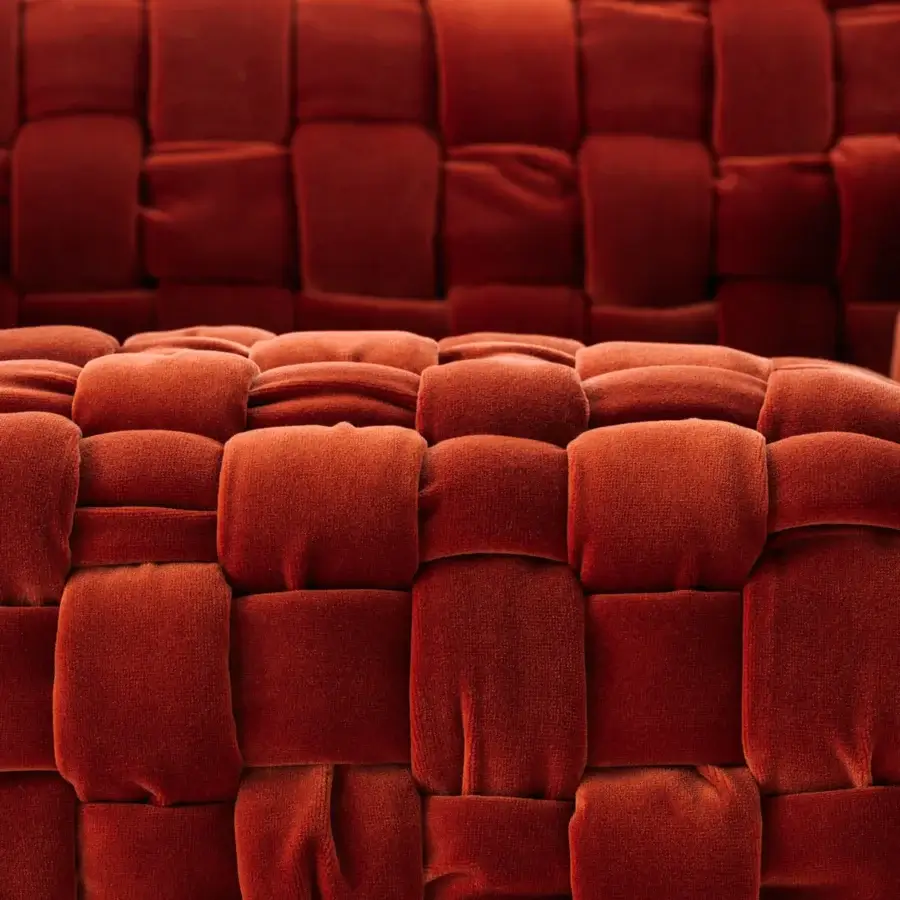 Distinguished Turri Azul lounge chair with meticulous hand-woven reddish-brown velvet and unique macro weave construction
