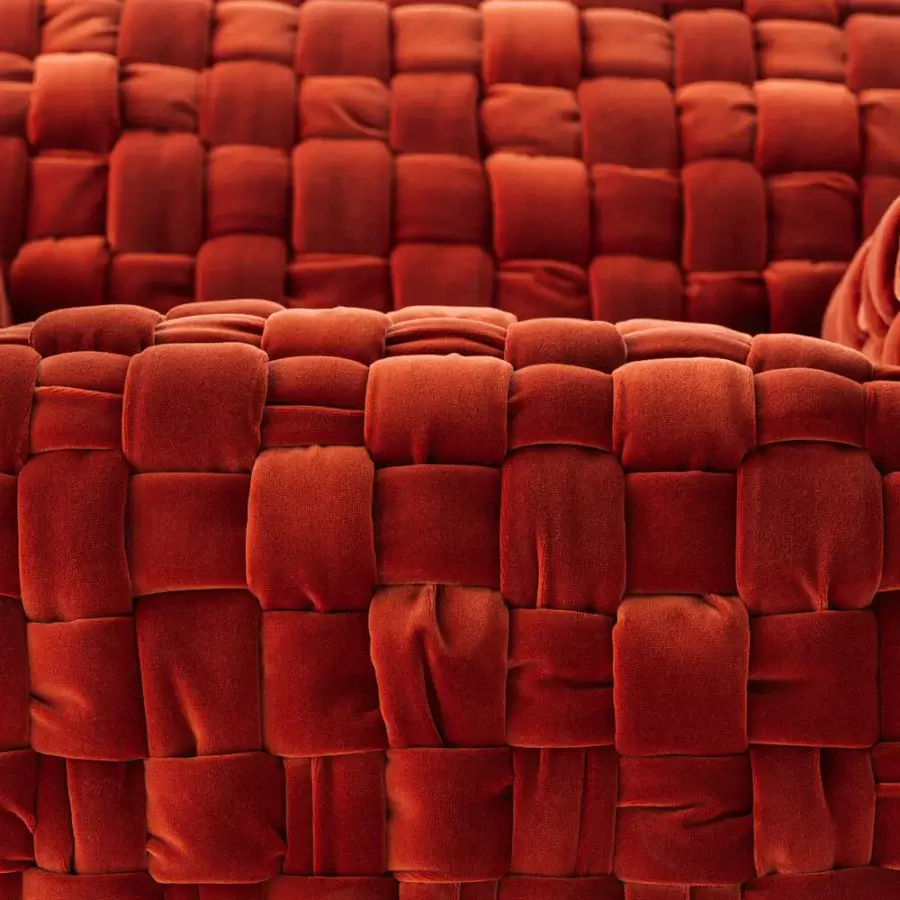 Exceptional Turri Azul lounge chair with handcrafted reddish-brown velvet and inviting texture revealing artisanal construction