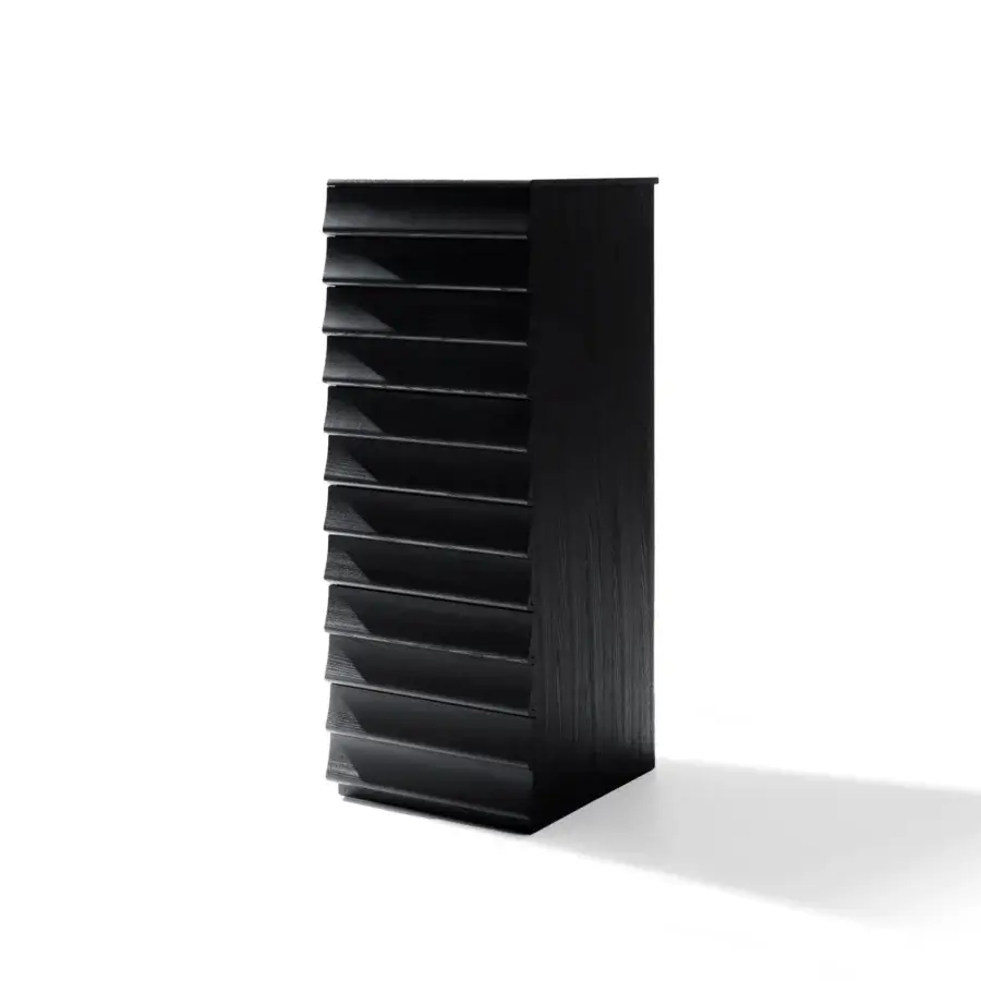 Superior Bolzan Letti Rideaux dresser in ash wood with stacked drawers and a matte black finish