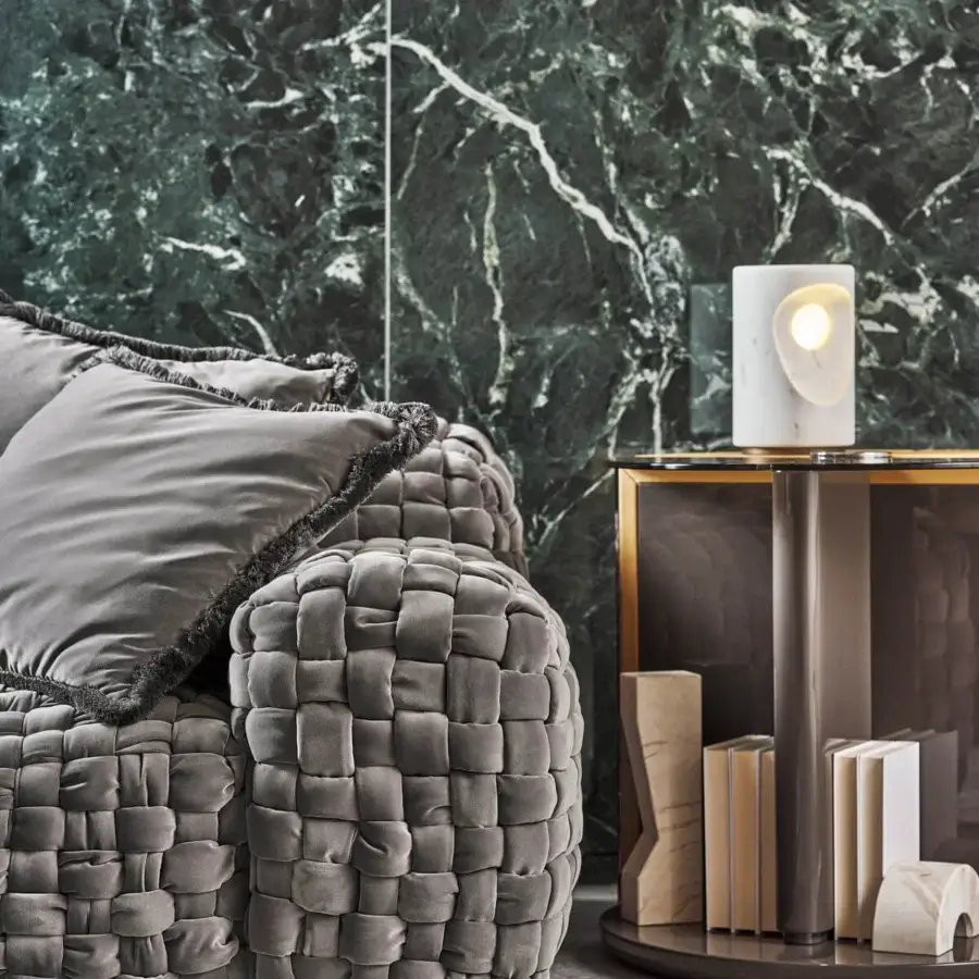 Exceptional Turri Azul sofa crafted in elegant grey velvet with a handwoven texture and matte finish