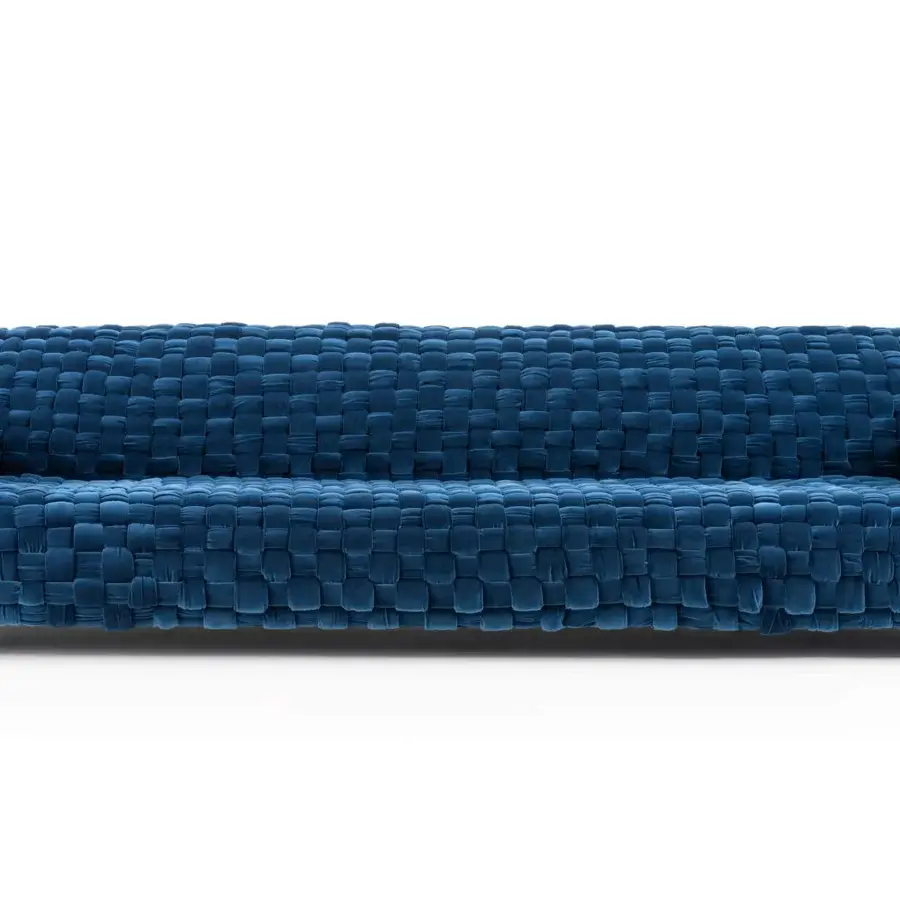 Exceptional Turri Azul sofa crafted in deep blue velvet with a hand-woven texture evoking contemporary luxury