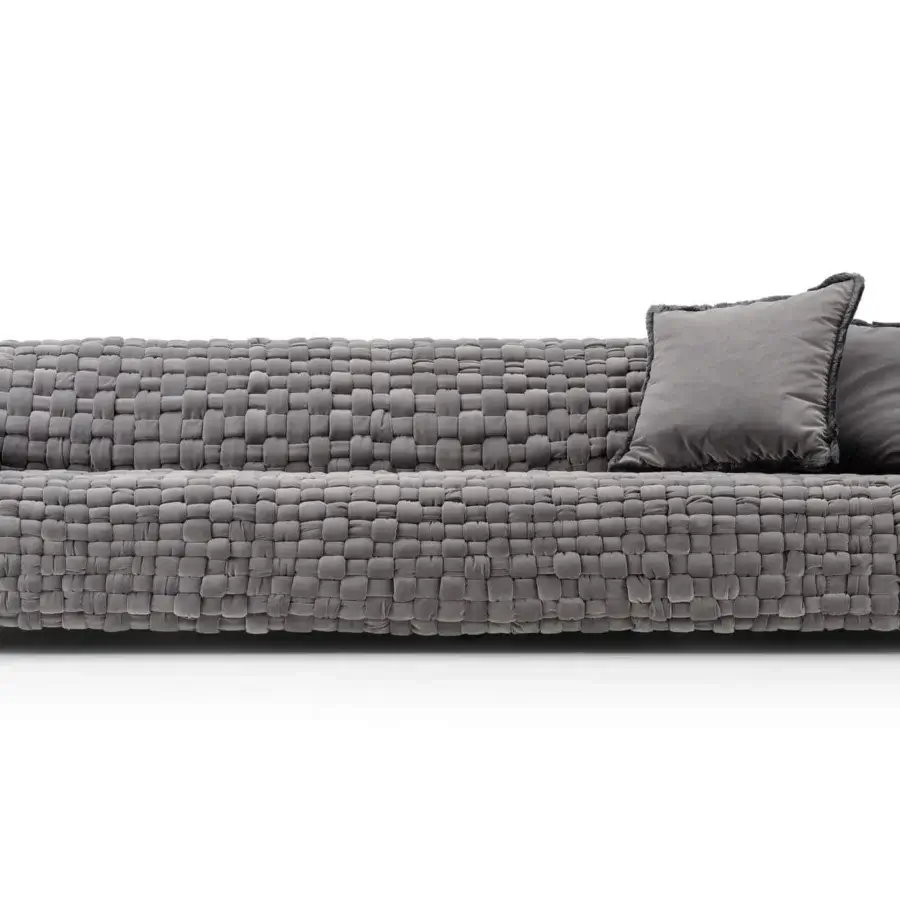 Exclusive Turri Azul sofa presents a contemporary silhouette crafted in woven gray velvet with impeccable macro weave design