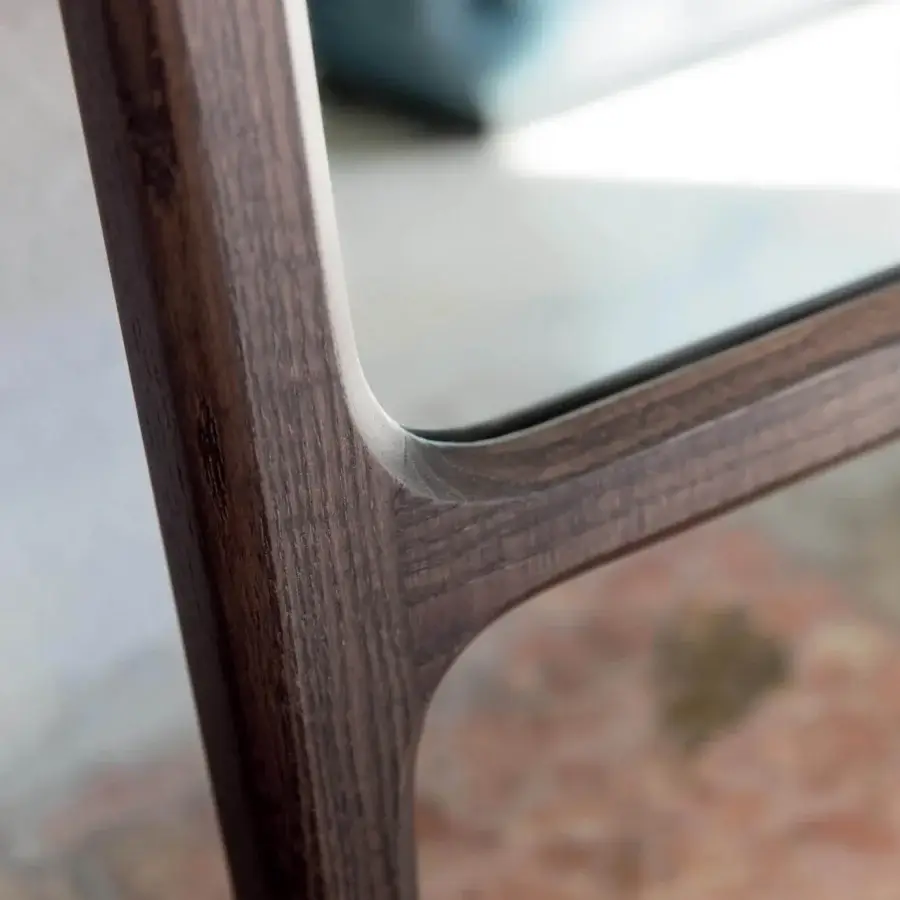 Exceptional Porada Rimmel mirror with rectangular frame in solid ash wood and rich dark brown stain