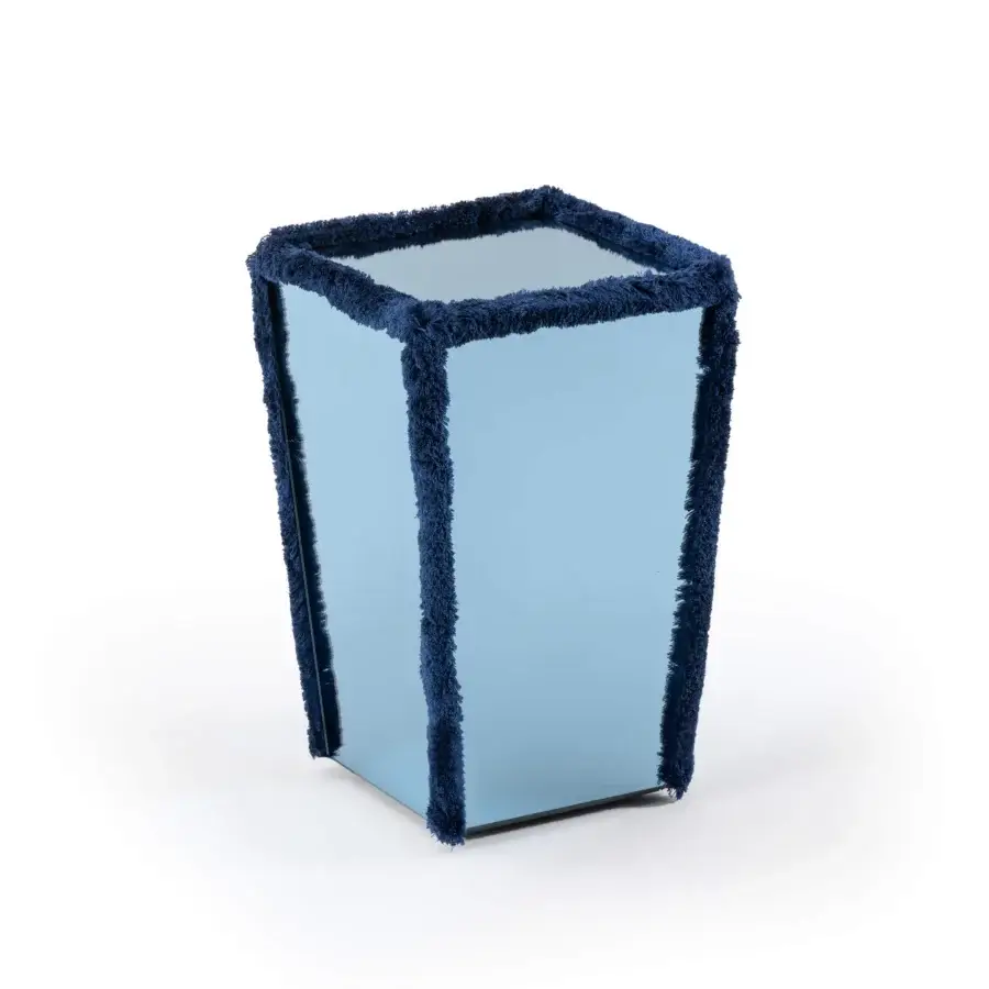 Exceptional Turri Azul side table with blue toned surface and navy fringe-like piping crafted in Italy
