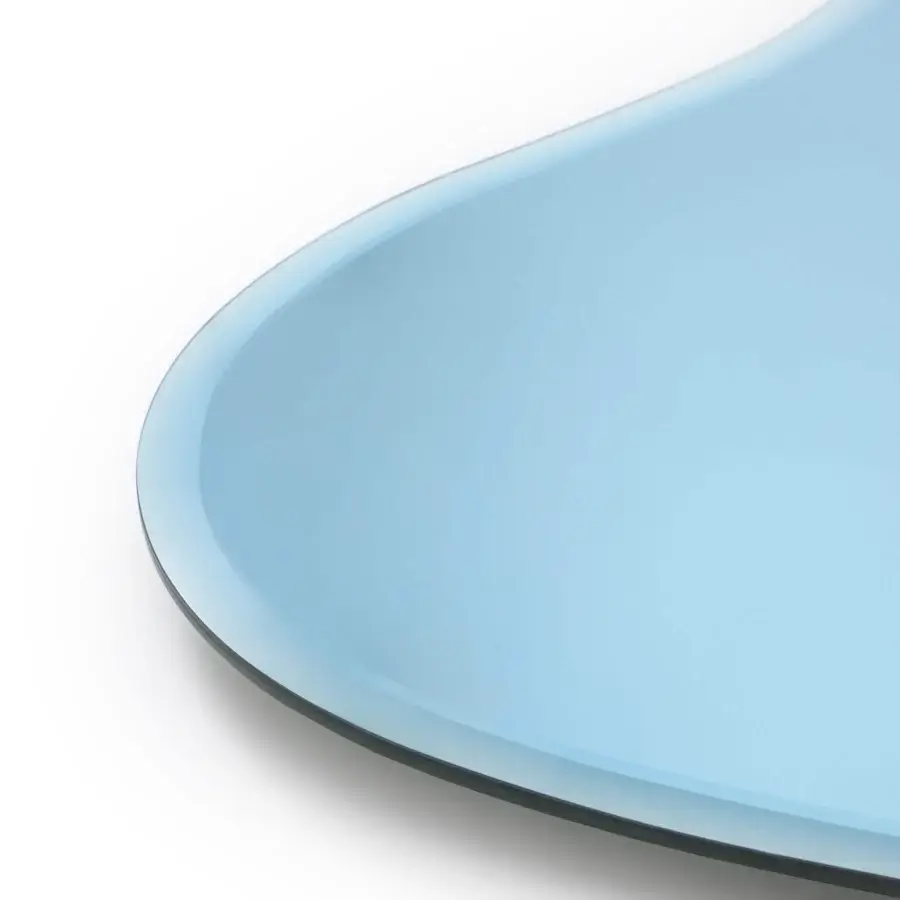 Superior Turri Azul mirror handcrafted in Italy with beveled glass and organically curved light blue form