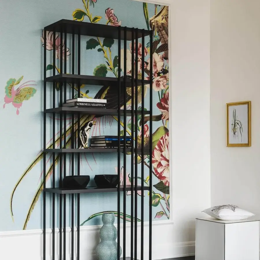 Exceptional Cattelan Italia Arsenal bookcase with a graphite embossed lacquered steel frame and graphite painted wood shelves