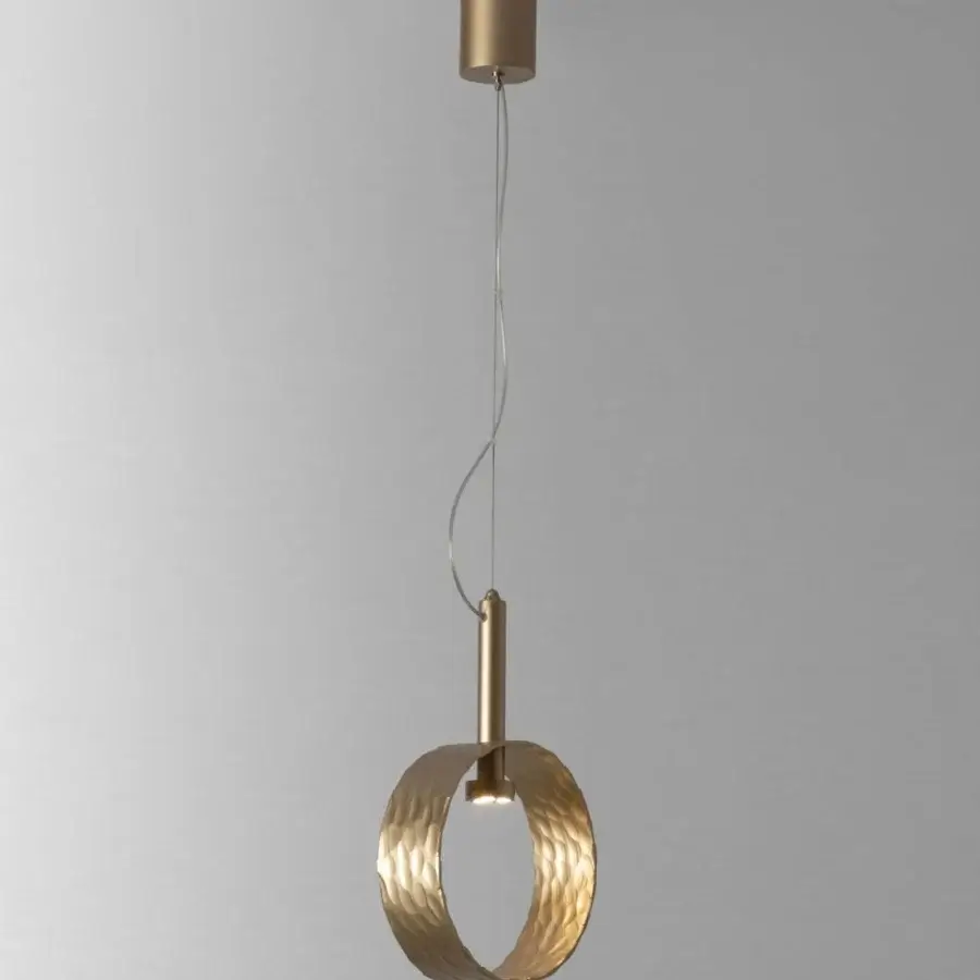 Superior Stillux Eclipse suspension lamp with a hammered metal ring and subtle LED light source crafted in Italy
