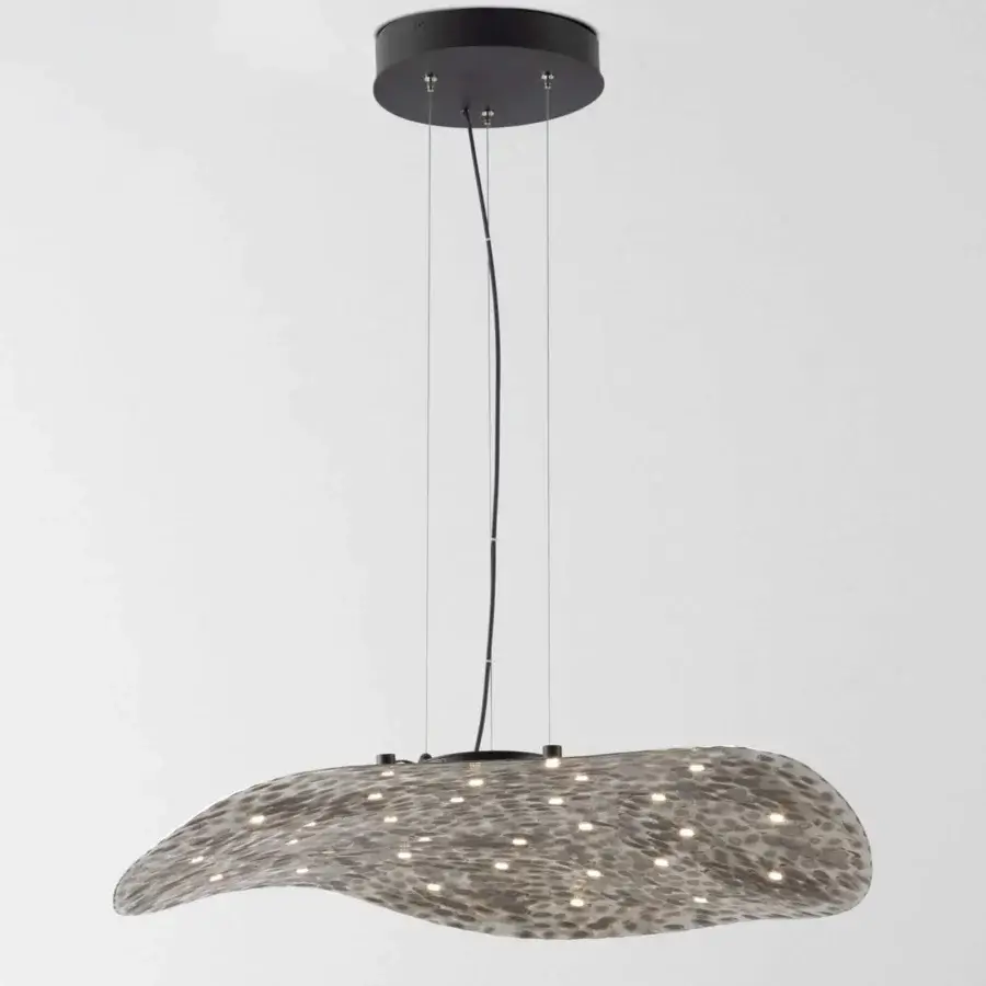 Exclusive Stillux Flat suspension lamp crafted in mottled gray and white hammered metal with integrated light points