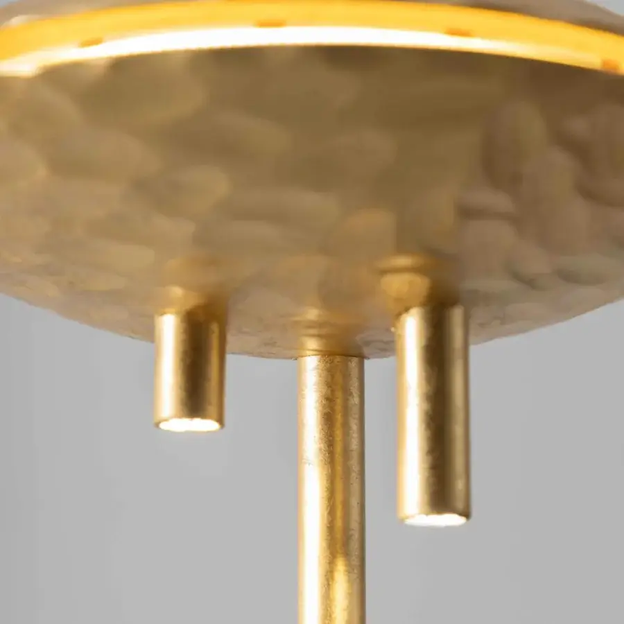Innovative Stillux Orbital suspension lamp with hammered gold metal and integrated cylindrical LED light sources