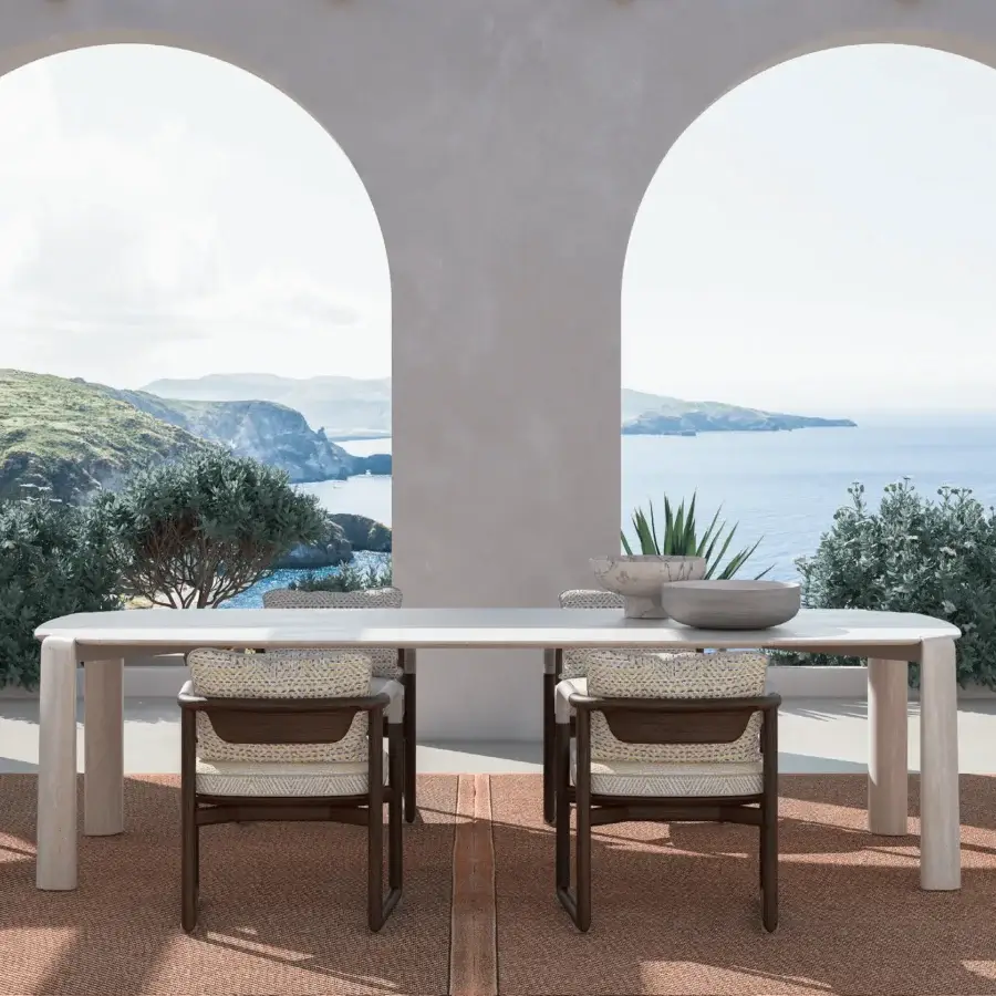 Superior CPRN Homood Victor table with light beige marble and block-like legs in matte finish