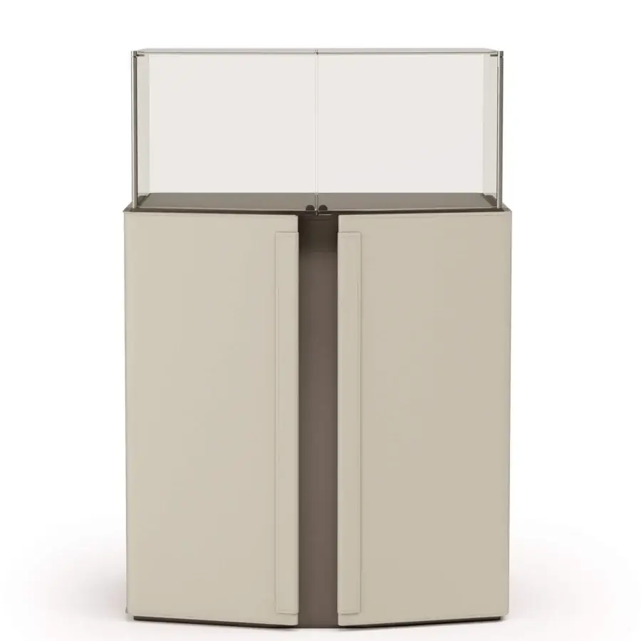 Exceptional Turri Zenit cupboard with embracing leather doors and a light display case in overlapping layers