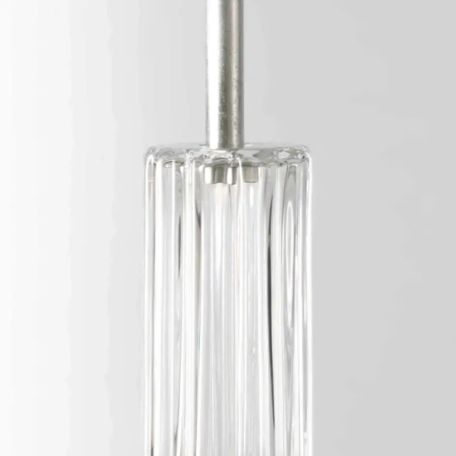 Exceptional Stillux Flow suspension lamp with cylindrical clear glass and smooth silver-toned metal rod construction
