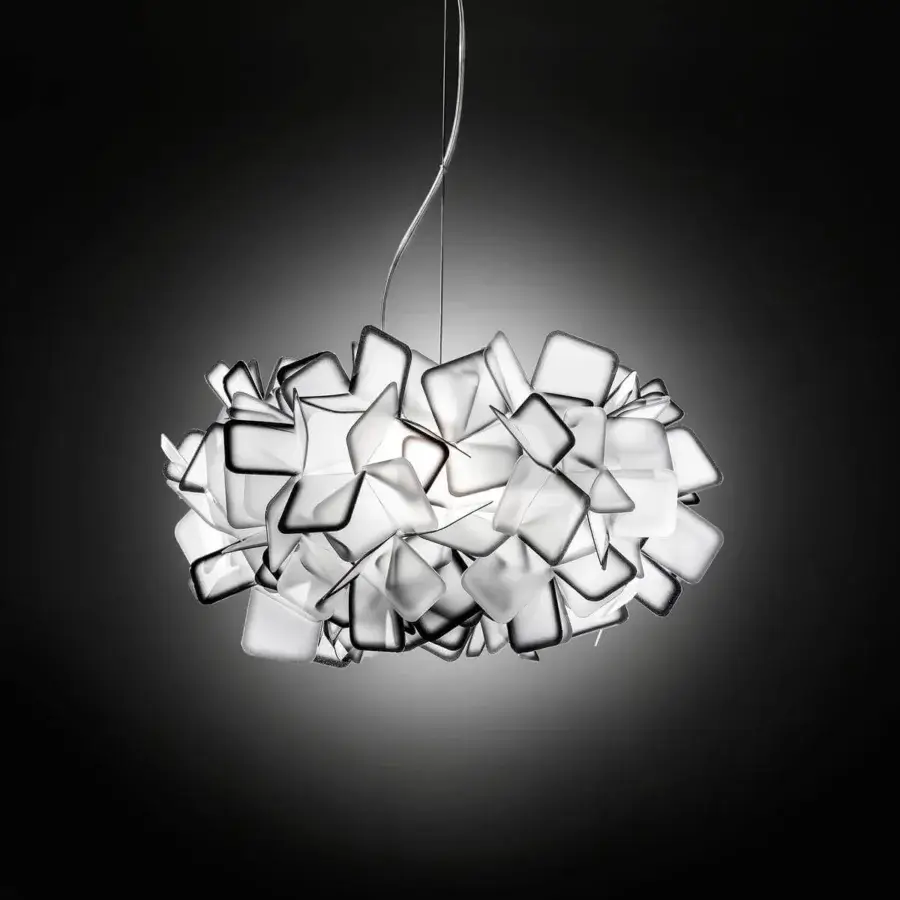 Distinguished Slamp Clizia suspension lamp handcrafted in translucent white Opalflex® with interlocking geometric components
