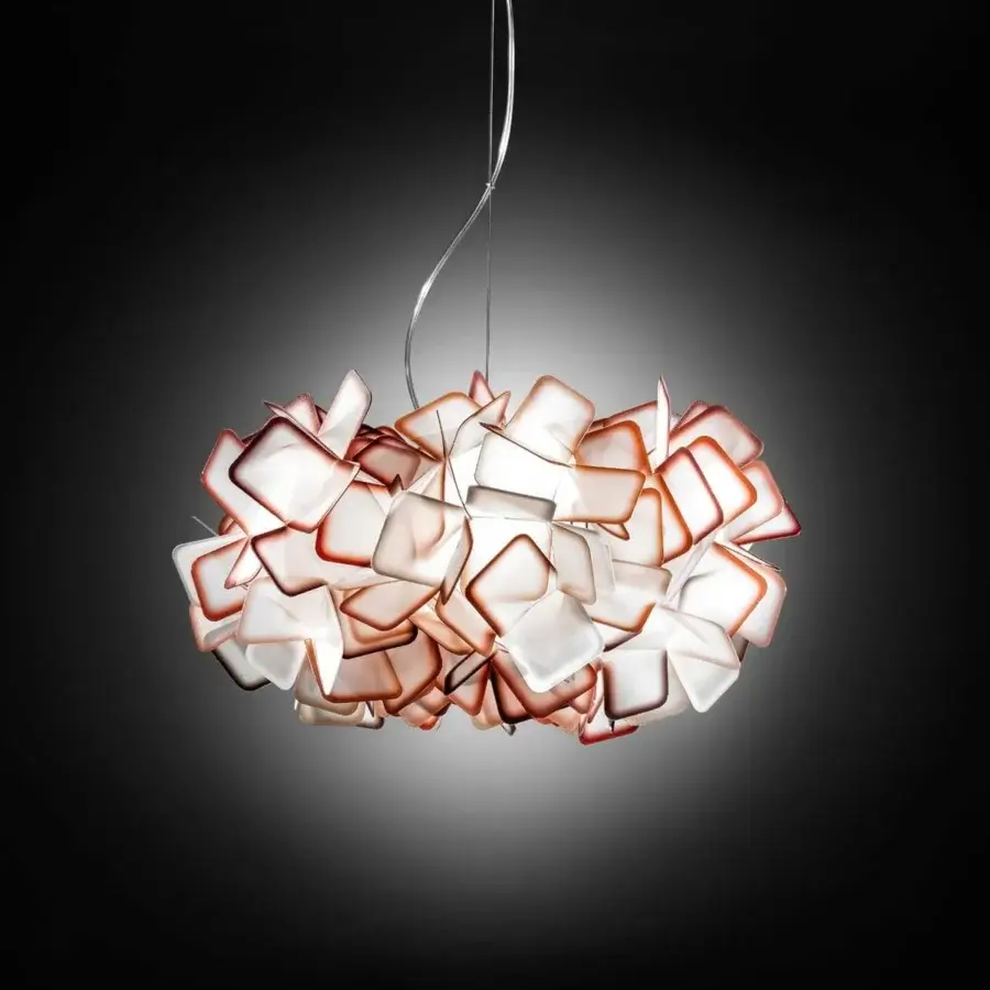 Distinguished Slamp Clizia suspension lamp with irregular, cloudlike form crafted from Opalflex® in white with brownish-red edges