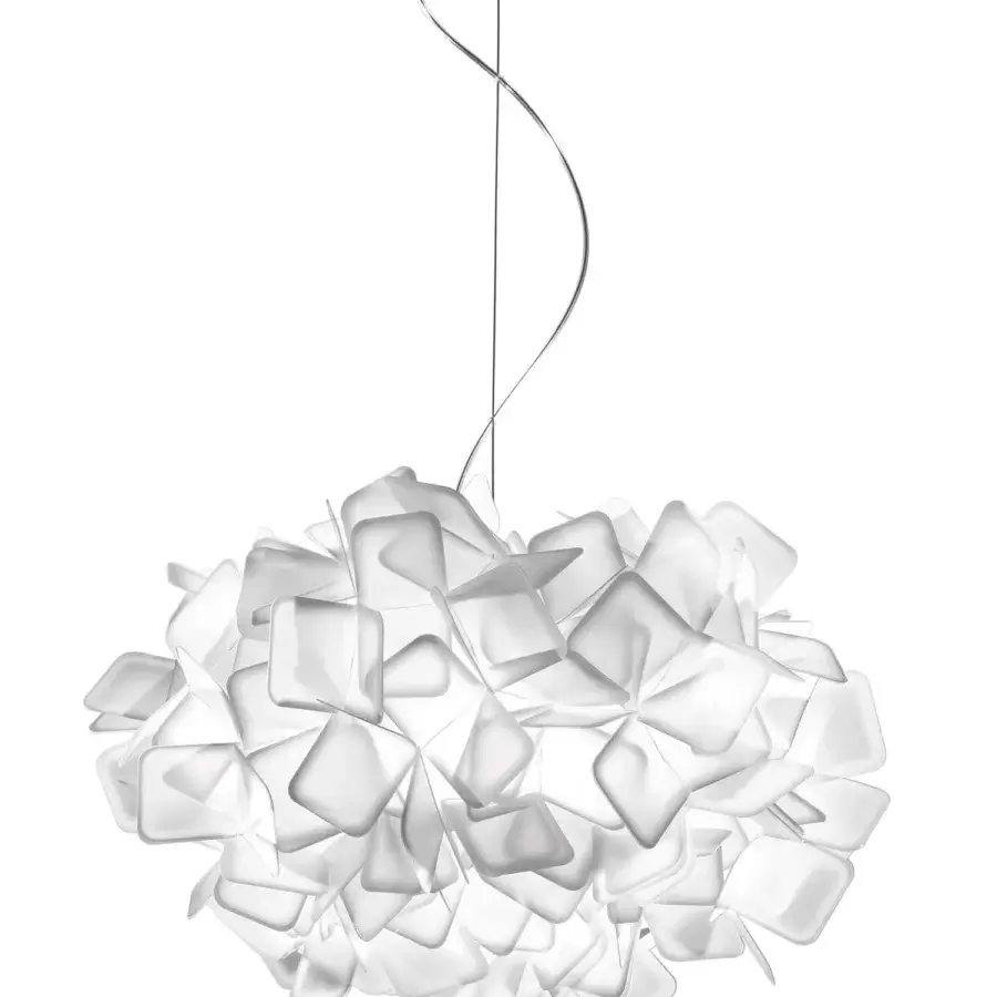 Exceptional Slamp Clizia suspension lamp crafted in Italy with numerous squares of white Opalflex creating a translucent weave