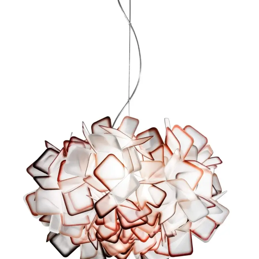 Captivating Slamp Clizia suspension lamp crafted in Italy from Opalflex® with gradient reddish-brown hues and silver cable suspension