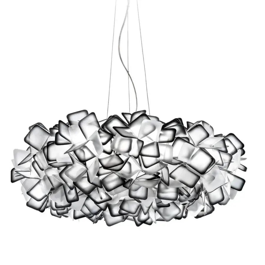 Exceptional Slamp Clizia suspension lamp crafted in Italy from Opalflex® with a semi-transparent white to gray gradient finish
