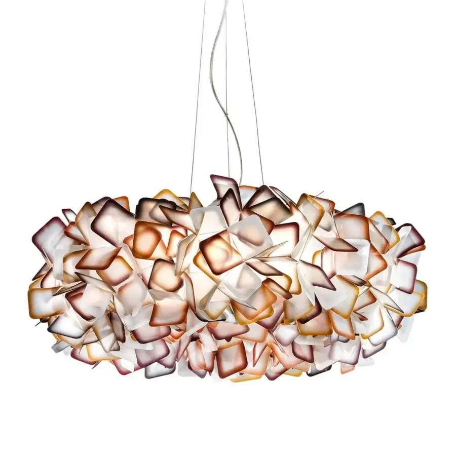 Superior Slamp Clizia suspension lamp crafted in white translucent Opalflex® with amber, brown, purple chromatic contrasts