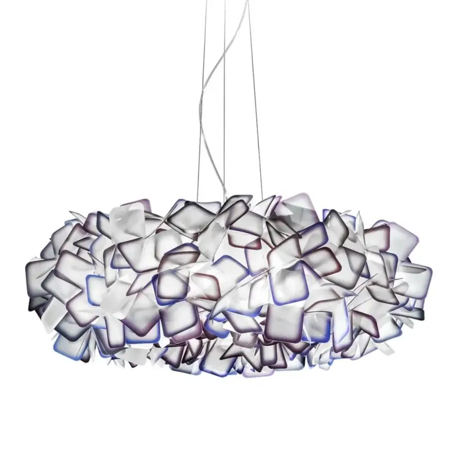 Distinguished Slamp Clizia suspension lamp in irregular form with milky white Opalflex® and violet grey accents crafted in Italy