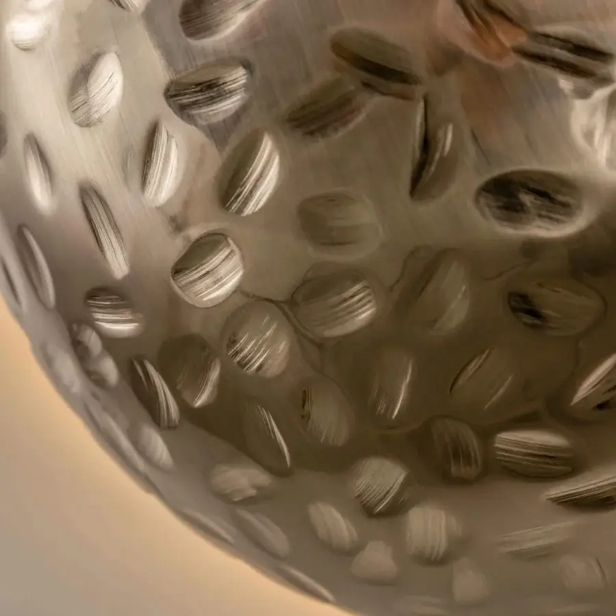Exceptional Stillux Orbis wall lamp crafted in Italy with a textured light-grey surface and hammered metal finish