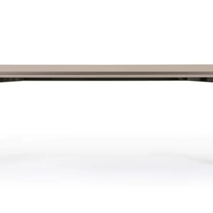 Elegant Turri Zenit table with glossy lacquered metal structure and light neutral glossy lacquered wooden shells