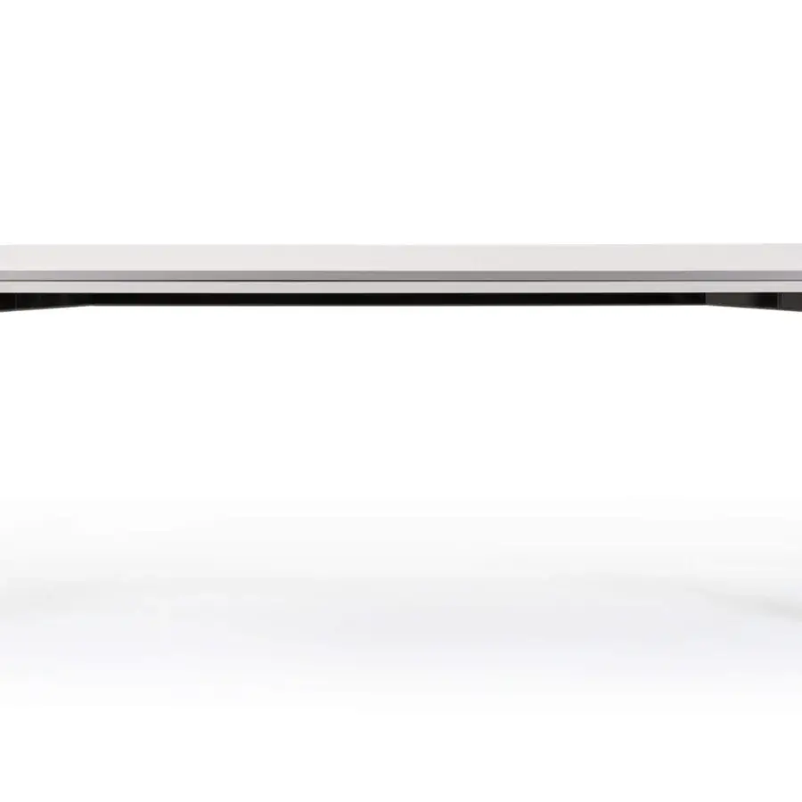Elegant Turri Zenit table with glossy lacquered metal structure and matte white top in modern Italian design