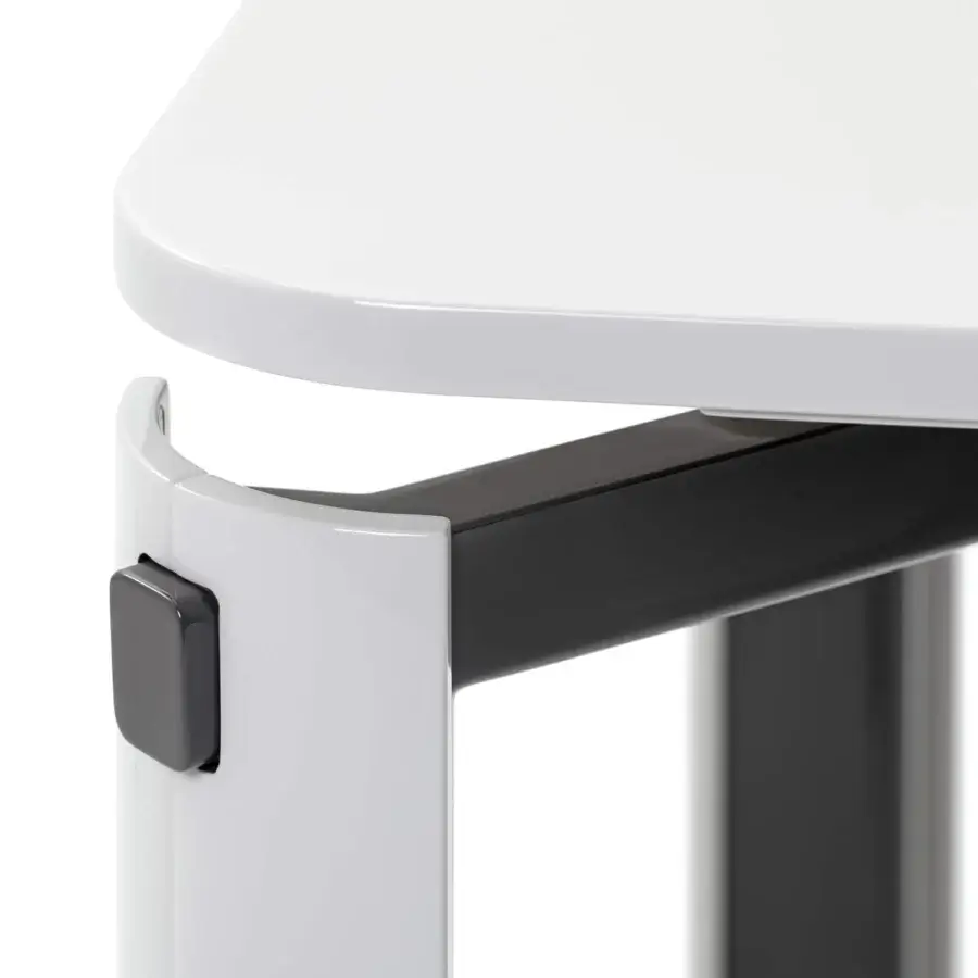 Elegant Turri Zenit table with glossy lacquered white tabletop and dark gray metal support crafted in Italy