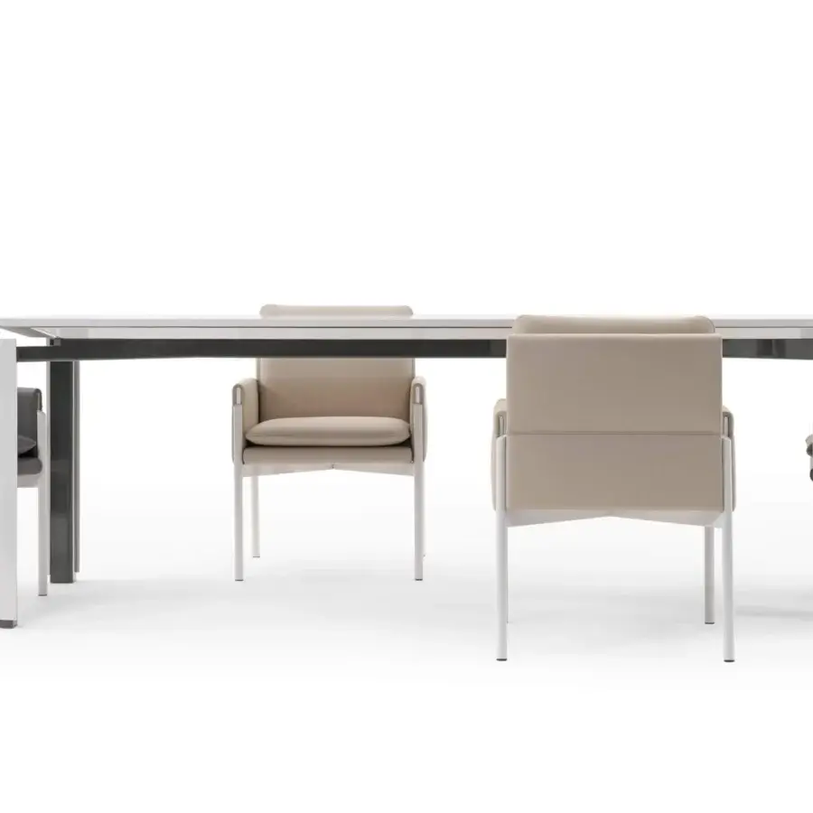 Superior Turri Zenit table with glossy lacquered wood top and striking load-bearing metal structure built with wooden shells