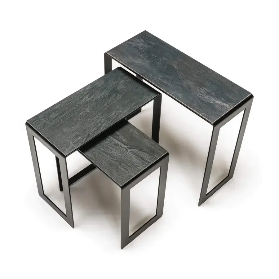 Superior Cattelan Italia Kitano side table with dark textured ceramic and matte graphite painted steel base