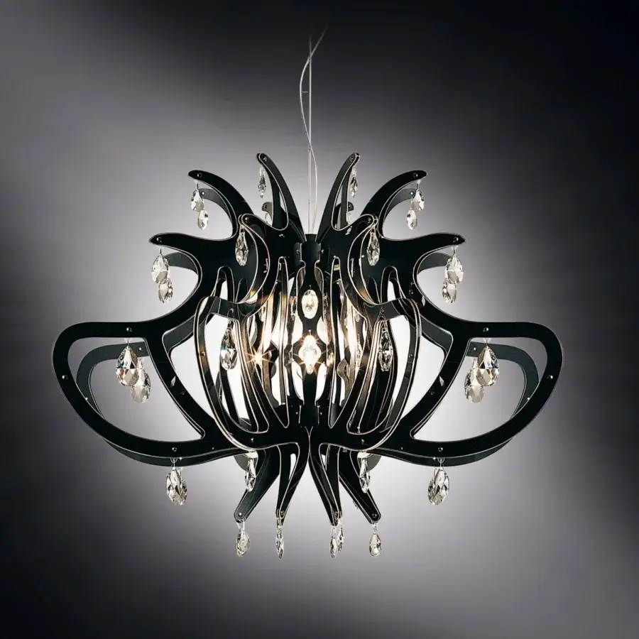 Distinguished Slamp Medusa suspension lamp in black technopolymers with iridescent Swarovski® crystals and a jeweled finish