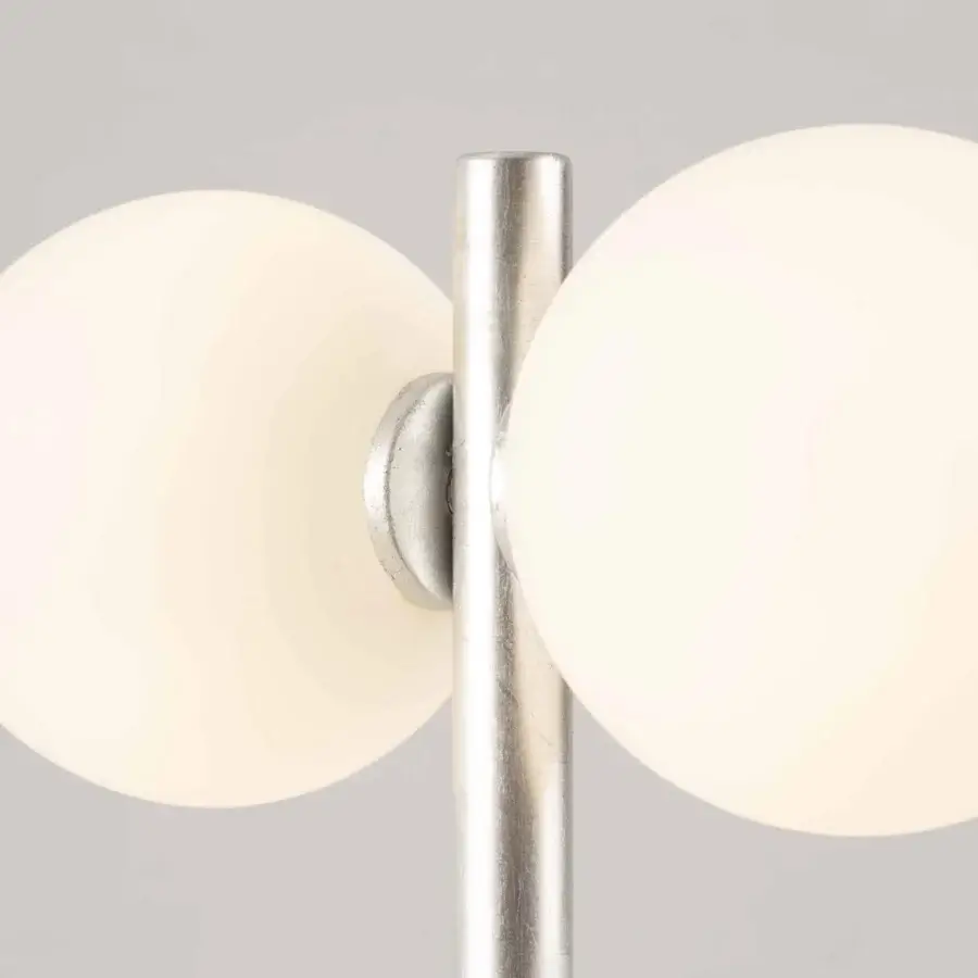 Exceptional Stillux Balloons table lamp with connected matt white glass spheres and brushed silver metal stem