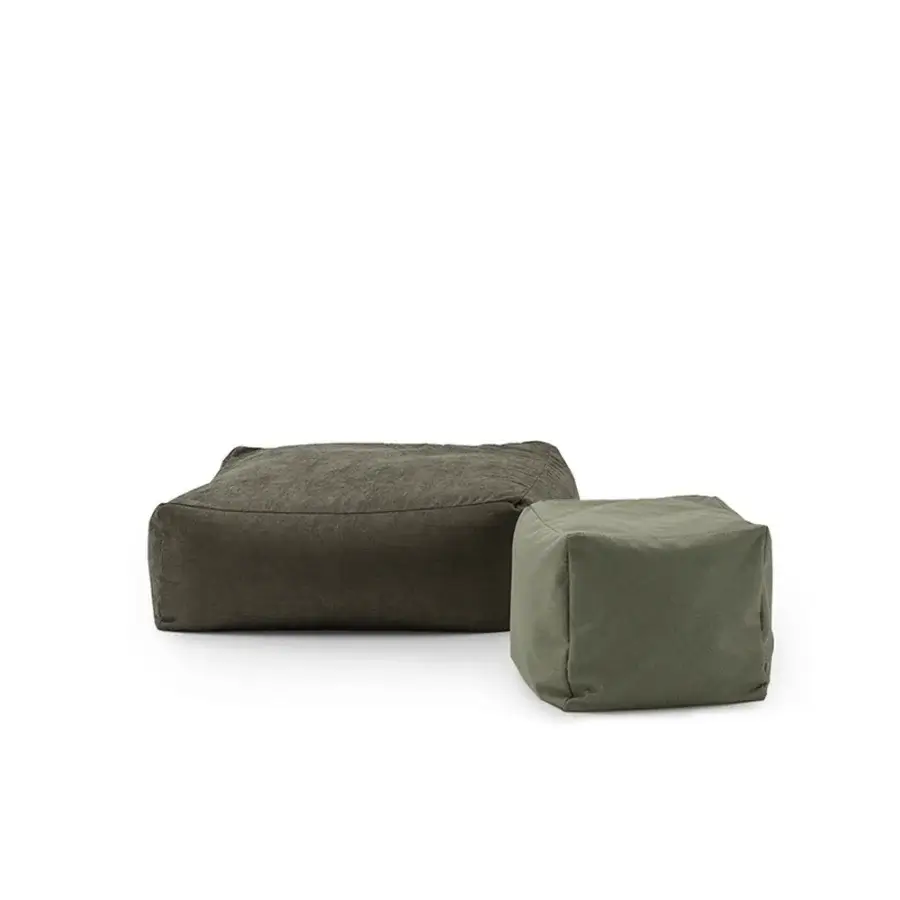 Exceptional Bolzan Letti Soft Ottoman set crafted in Italy with dark olive green textile and matte finish