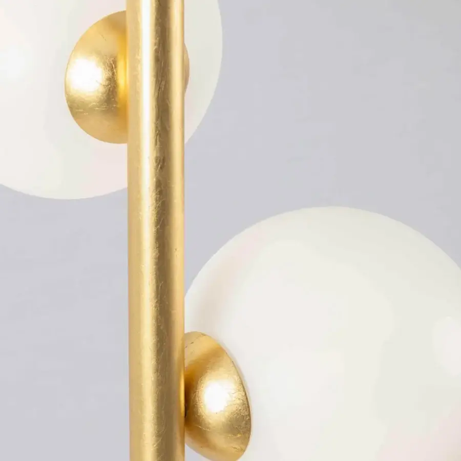 Distinguished Stillux Balloons suspension lamp with three matt white glass spheres and gold-finished metal stem