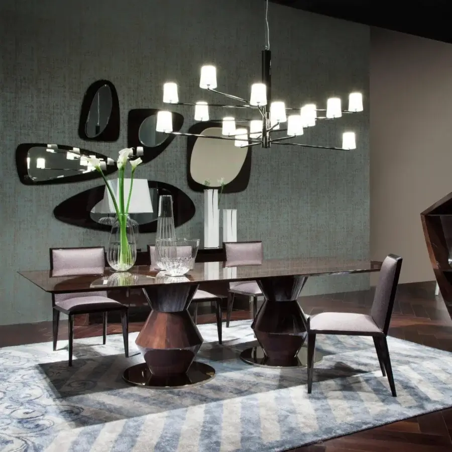 Distinguished Costantini Pietro Grand Palais table with dark brown wood and golden metallic accents crafted in Italy