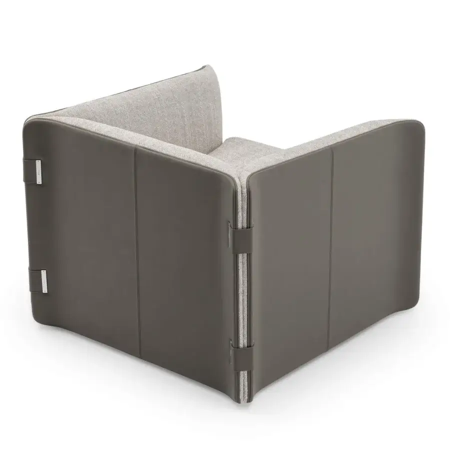 Exclusive Turri Blossom lounge chair with parabolic arches and medium gray matte exterior plus patterned textile interior