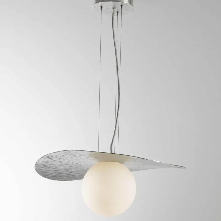Exceptional Stillux Balloons suspension lamp with bright silver-toned metal and matt white glass emitting warm light