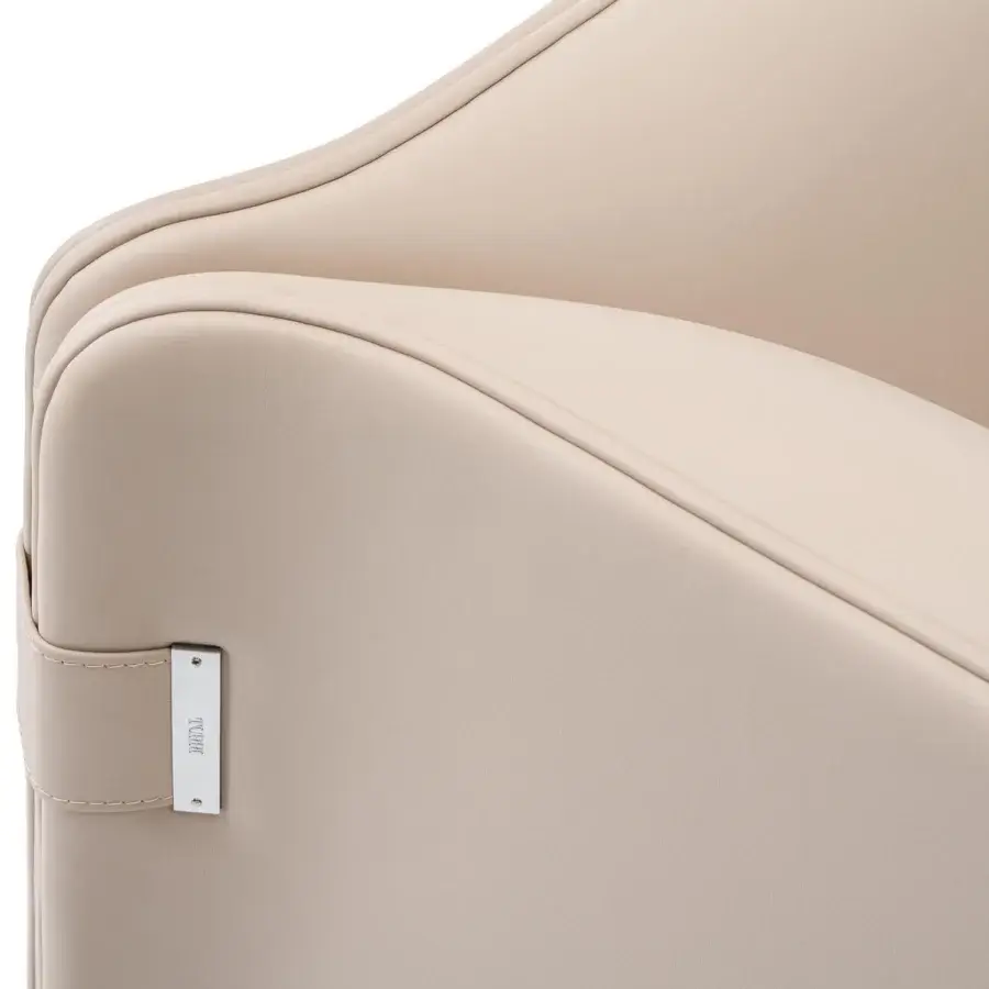 Exclusive Turri Blossom sofa with light beige upholstery, parabolic arches and subtle metal detailing