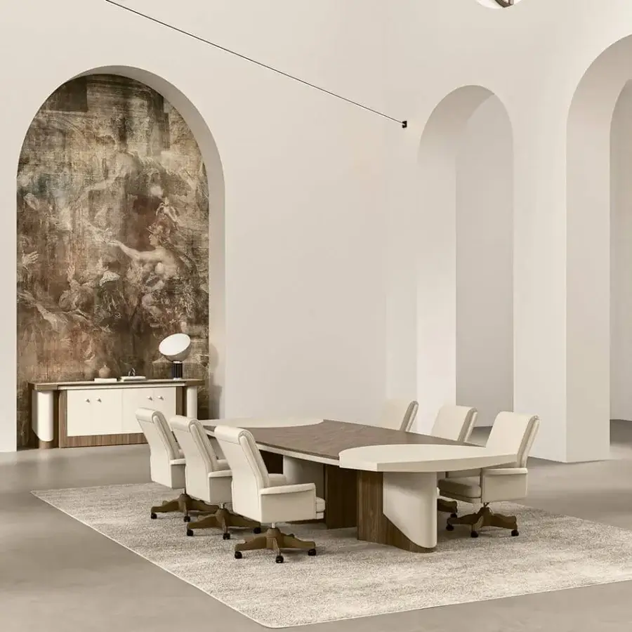 Elegant Mascheroni Planet conference table crafted with dark wood, light multilayer, and blockboard with a matte finish