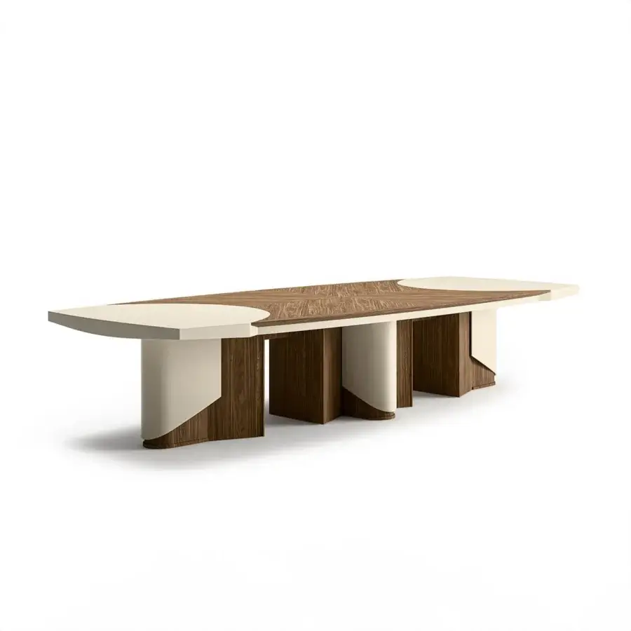 Superior Mascheroni Planet conference table built in wood and natural leather with a matte finish
