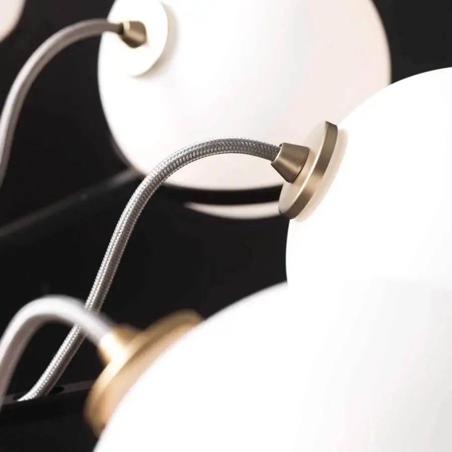 Superior Stillux Lighting Lab ceiling lamp with ten spherical white glass shades and gold-toned metal fittings