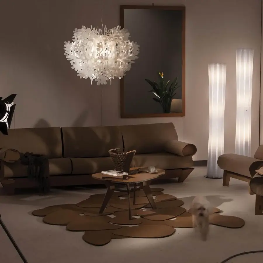 Superior Slamp Bach floor lamp with a slim form built in white Opalflex® exhibiting a minimalist translucent finish