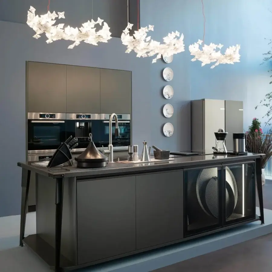 Distinguished Slamp Hanami suspension lamp crafted in glossy white Lentiflex® with red cable details and a painted steel frame