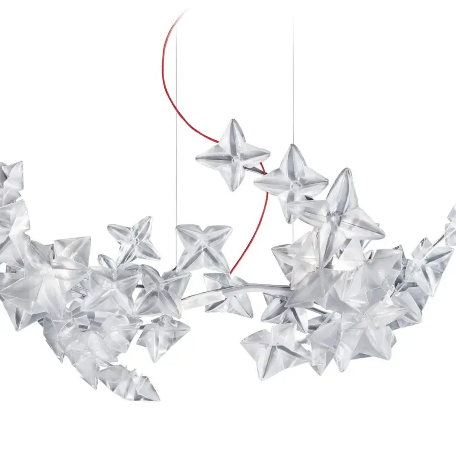 Superior Slamp Hanami suspension lamp crafted in transparent Lentiflex® with diamond-like reflections and star-shaped components