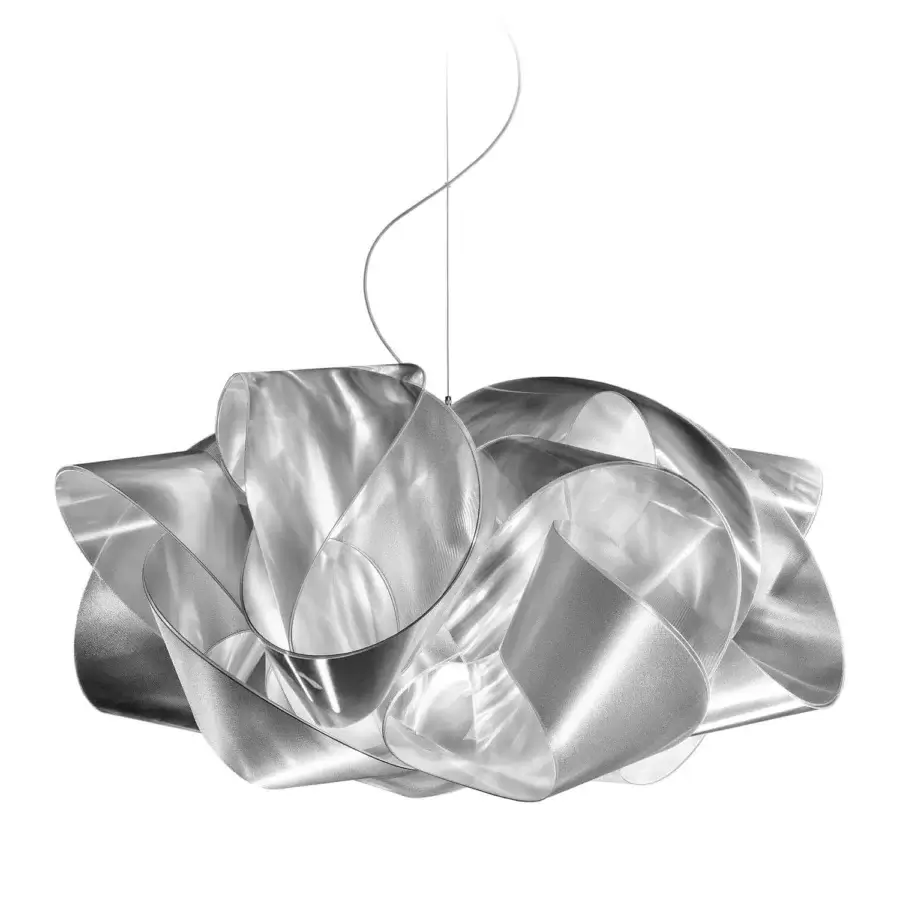 Distinguished Slamp Fabula suspension lamp with blossoming design crafted in iridescent Lentiflex® and silver finish