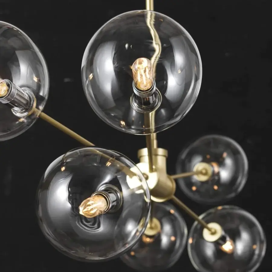 Exceptional Stillux Lighting Lab ceiling lamp with six arms and transparent glass spherical shades in delicate metal