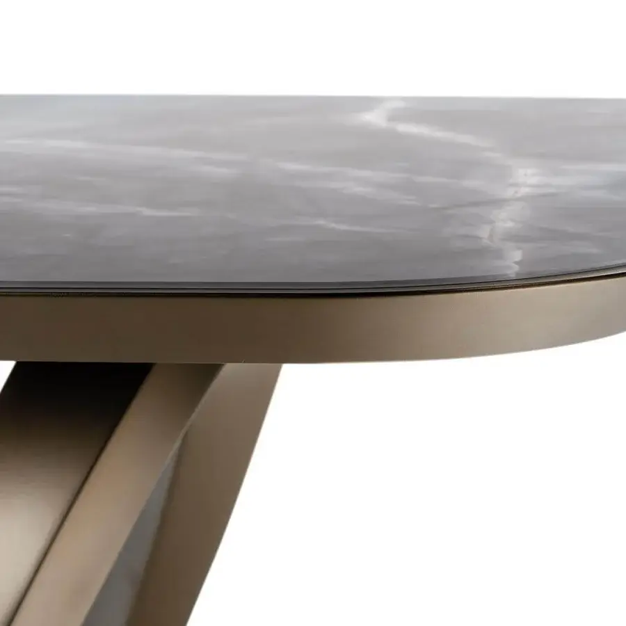 Superior Reflex Segno table with dark gray marble glass top and bronze finished metal base crafted with a bevelled edge