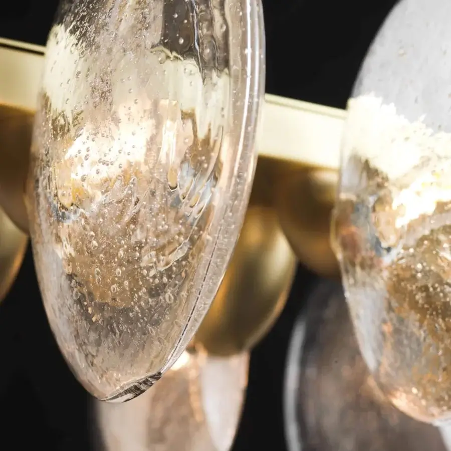 Lavish Stillux Lighting Lab suspension lamp with twenty curved shapes and warm golden transparent glass diffusers crafted in metal