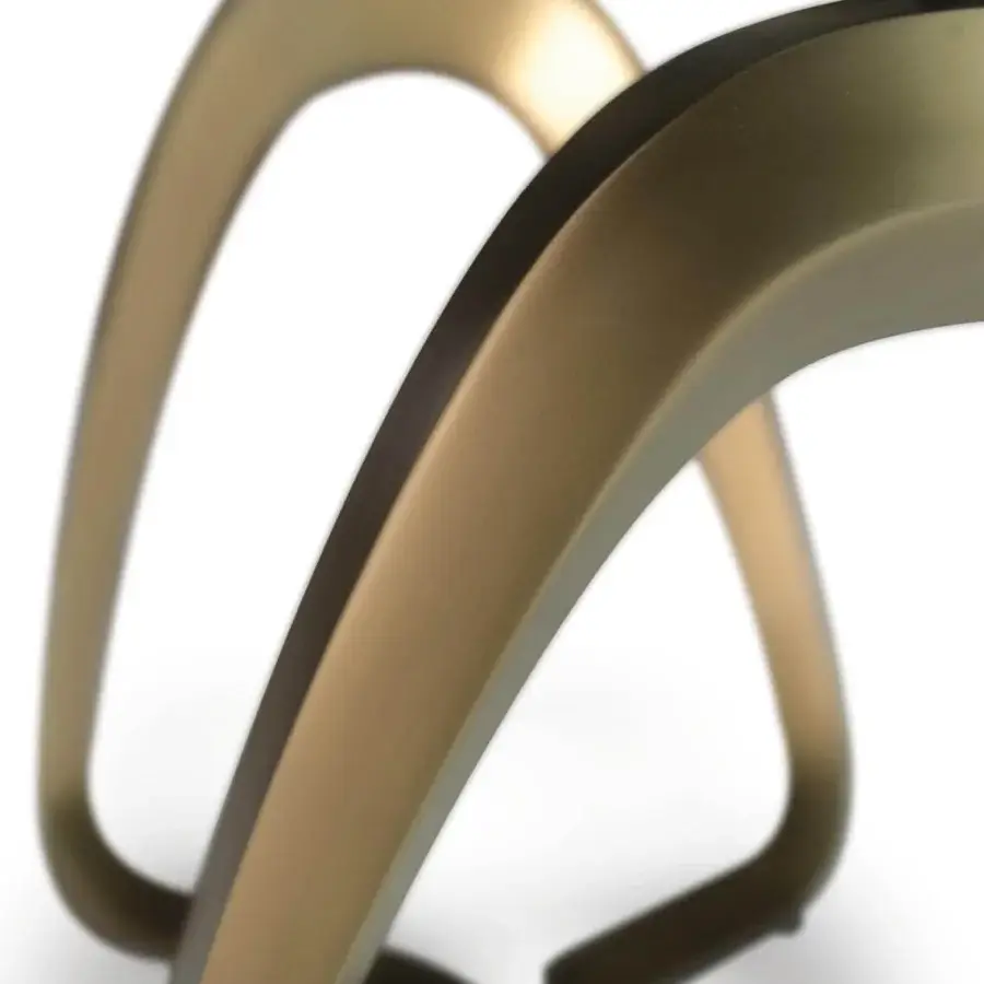 Distinguished Reflex Segno table with bevelled wooden top and bronze finish embodies contemporary luxury with a geometric silhouette