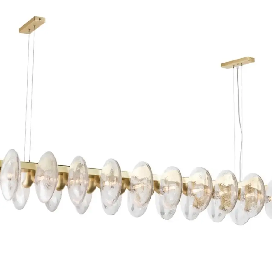 Exceptional Stillux Lighting Lab suspension lamp crafted in transparent glass and gold finish with curved cylindrical shapes