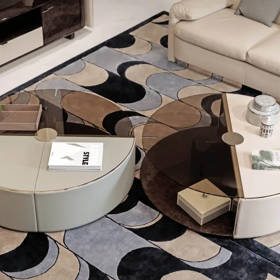 Distinguished Turri Eclipse coffee table with creamy tone, dark tinted glass, and light gold metal details